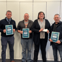 L to R: Glyn Brownley (Preston TPE Driver), David Roberts (local Aslef rep for Preston drivers), Sarah Jackson (Director of Preston & District Samaritans) and Chris Towers (stakeholder and development manager at Preston Station).