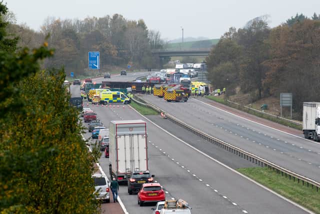 The M6 was closed a after lorry crashed through the central reservation near Preston