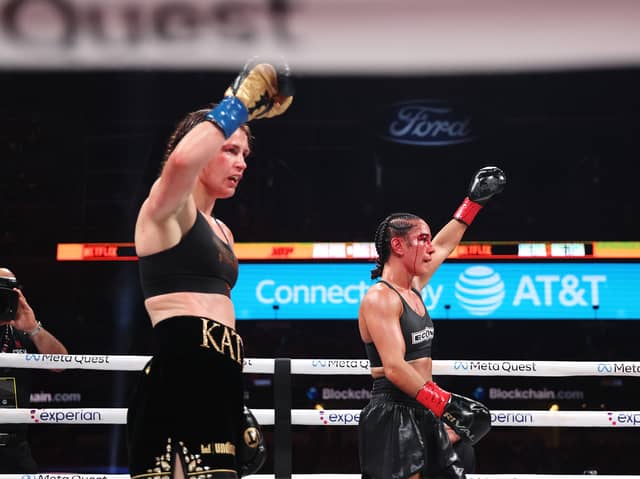 (L-R) Katie Taylor and Amanda Serrano. Photo: Sarah Stier/Getty Images for Netflix