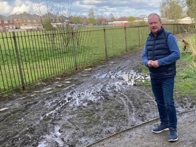 The path in Walton-le-Dale before work was completed. Pictured is Coun Jeff Couperthwaite.