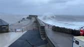 Huge waves crash into Porthcawl pier.