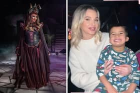 Helen Flanagan and her son cheered on Charlotte Dawson in Aladdin.
