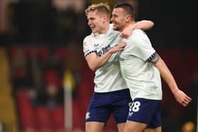Milutin Osmajic of Preston North End celebrates with Ali McCann
