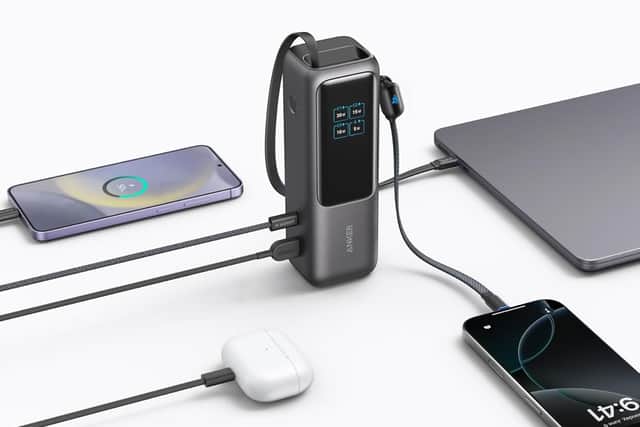 The 25,000mAh power bank can charge four devices simultaneously