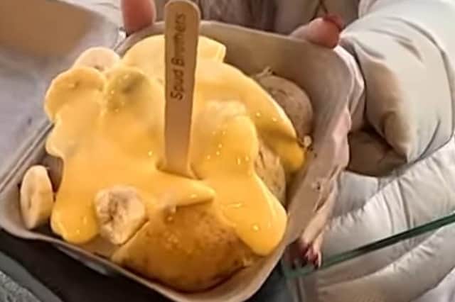 The spud in question - with a banana and custard filling.