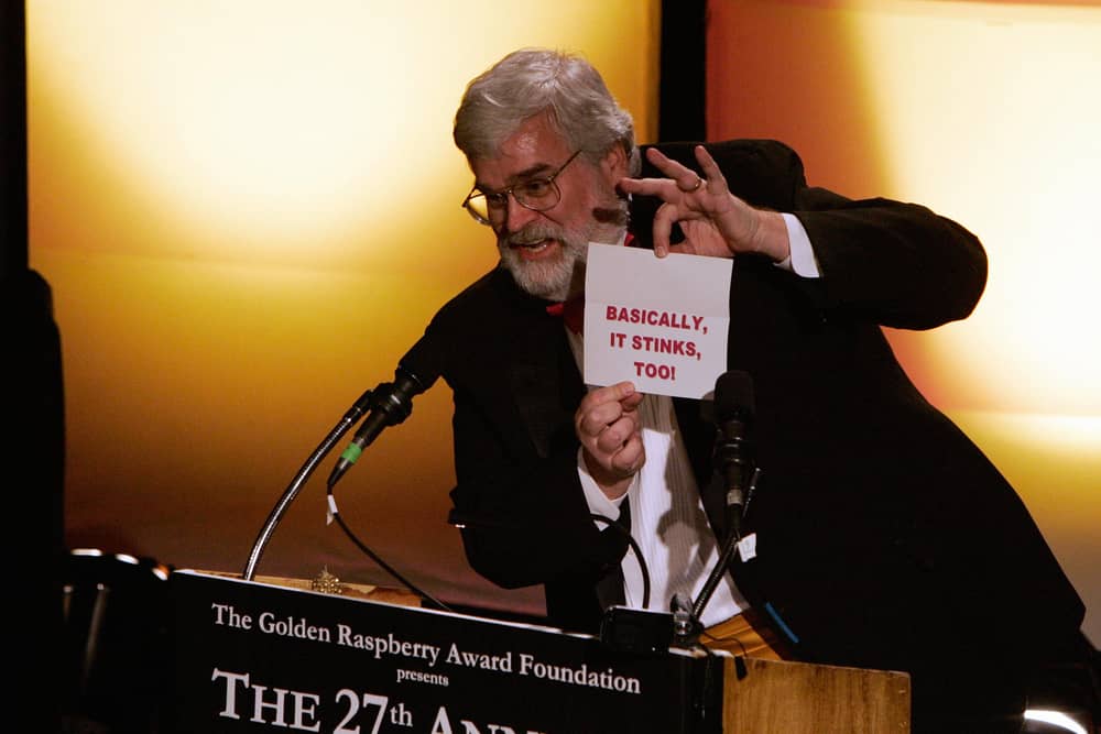 Presenter John Wilson announces the winner for  "Worst Picture",  "Basic Instinct 2" announced as "Basically it Stinks Too" during the Razzie Awards in Hollywood, CA, 24 February 2007.
