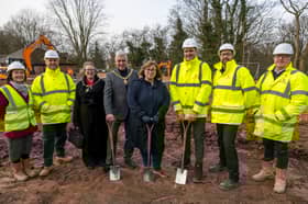 The Mayor and Mayoress of West Lancashire, Councillor Julian Finch and Mrs Mary Finch, together with Councillor Nicola Pryce-Roberts, lead members for Housing, as well as representatives from the Council's building company, Tawd Valley Developments, ceremonially break ground on Phase One of the Digmoor Revival, which is split into two phases and will see the building of 45 new affordable homes at Blythewood and Banksbarn in Skelmersdale, West Lancashire.