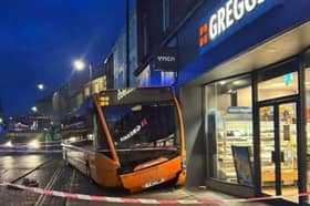 The scene of the bus crash in Market Street, Colne this morning (Monday, February 24)