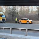 Heavy traffic was building on the M6 southbound following a crash involving a lorry and a car