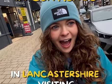 A video of an American visiting Clitheroe has gone viral online. Credit: @farawaylucy on Instagram