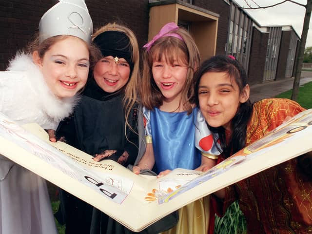 Elizabeth Sasse, Victoria Ray, Donna Allsopp and Naila Shah dressed up as their favourite characters during World Book Day at Lancaster Lane CP School in Clayton le Woods, Preston.