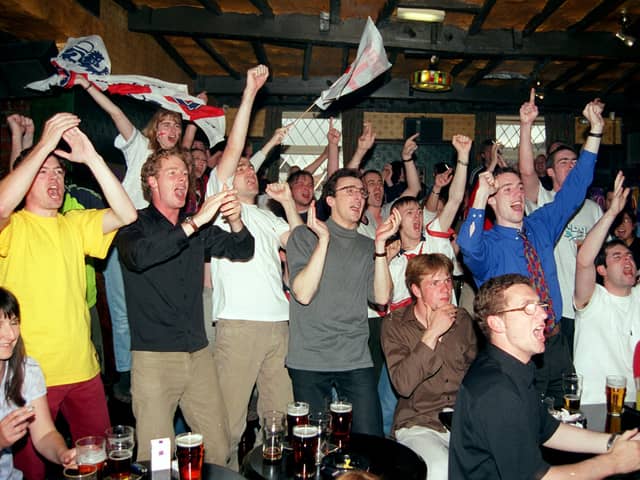 Celebrations at the Adelphi pub in Preston as England score against Argentina in the World Cup Second Round.