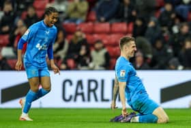 Preston North End's Emil Riis celebrates scoring the opening goal 