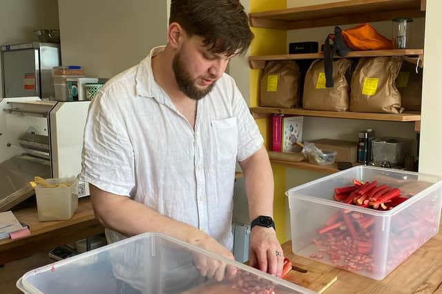 Felix making jam for the Rhubarb and Custard Danish