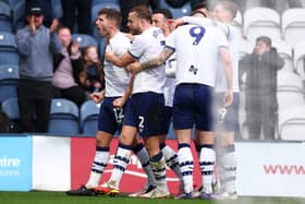 Ryan Porteous scores Preston's first goal and celebrates with the fans
