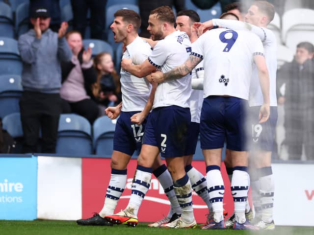 Ryan Porteous scores Preston's first goal and celebrates with the fans