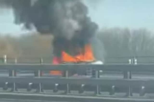 There are delays on the southbound M6 in Preston after a car fire this morning