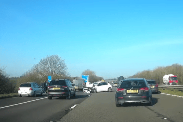 The scene of the crash on the M55 this morning