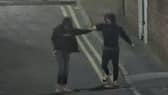 Ramaray Treasure and Leon Sykes fist bump moments after raining blows on a man with West Street with knives in hand.