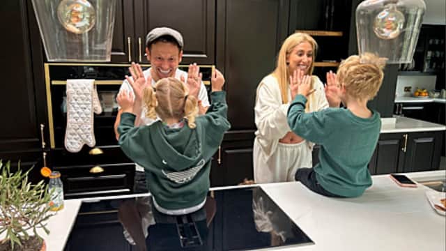 Joe Swash with Rose, Stacey Solomon with Rex