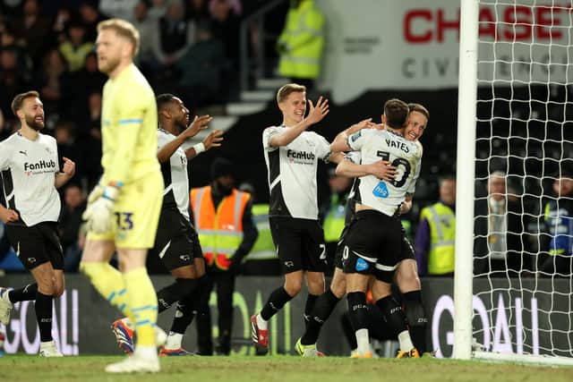 Craig Forsyth slotted past Dai Cornell to net the opener at Pride Park.