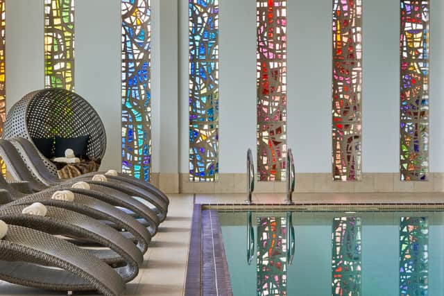 Spa swimming pool with stained glass windows