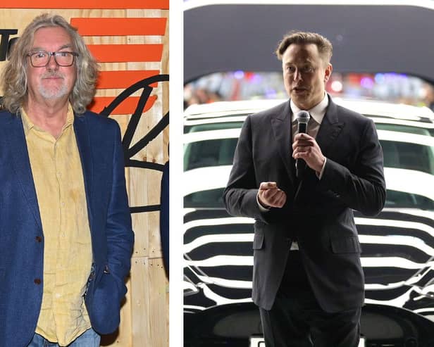 James May (left) was asked what he makes of recent attacks of Tesla and Elon Musk (right). Credit: Getty