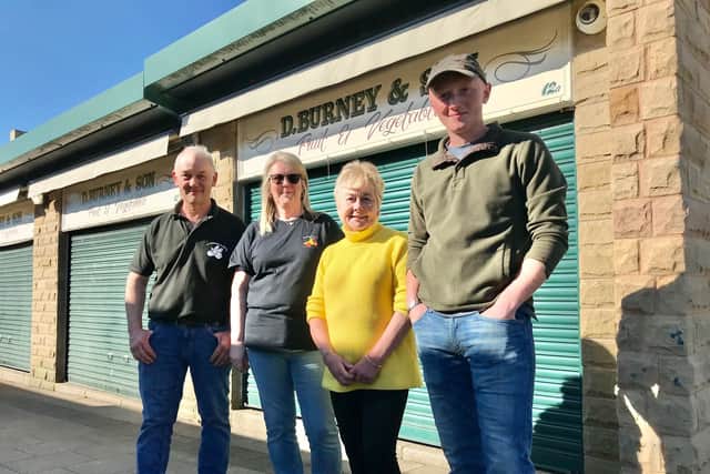 Andrew Burney. Elaine Rostron, Pauline Stewart and Jack Scott  from the D Burney & Son fruit and vegetables business.