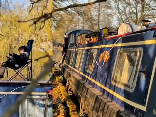 A dad is raising his sons on boats - with 'cinema' and study nook.