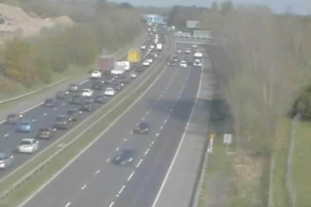 Delays were building on the M55 in both directions as emergency services extinguished a vehicle fire