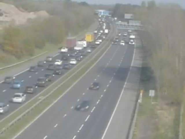 Delays were building on the M55 in both directions as emergency services extinguished a vehicle fire