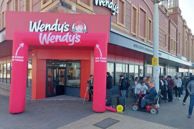 Blackpool author Barry McCann snapped this picture of huge queues outside the new Wendy's restaurant on Blackpool Promenade as the American fast-food chain opened its first Lancashire branch today (Thursday, April 10)