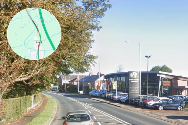Heavy traffic is building on the A6 in Brock due to temporary traffic lights