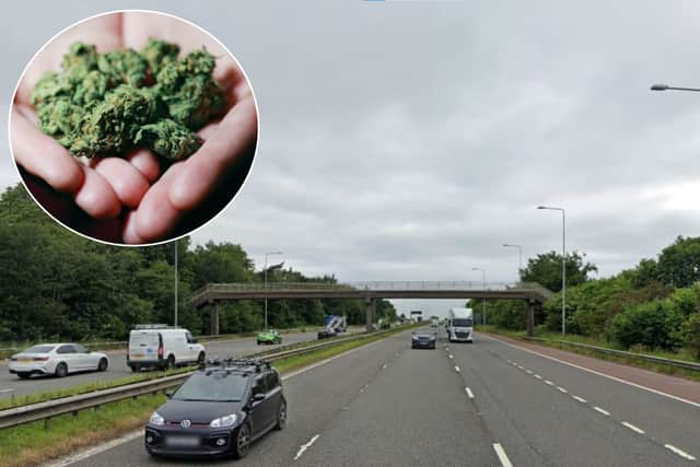 Around £60,000 worth of cannabis was discovered in a bag for life after police stopped a Mercedes on the M6