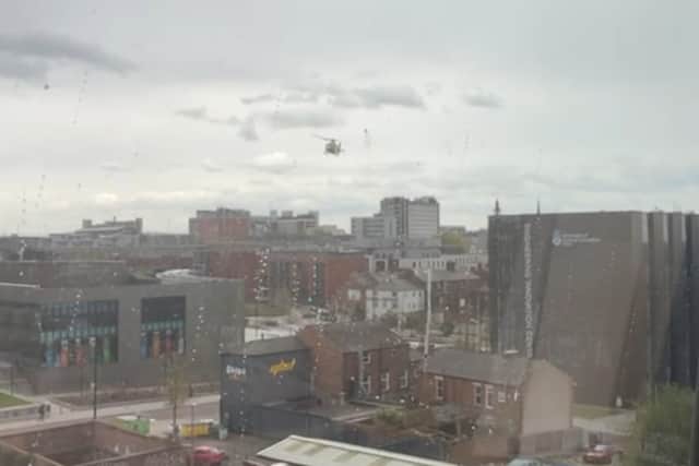 An air ambulance was spotted landing in the heart of Preston city centre