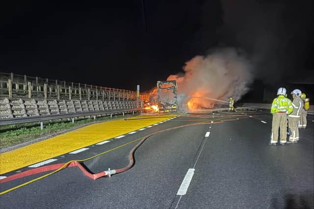 A section of the M6 has been closed following a lorry fire.