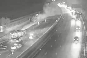 The northbound carriageway was shut between junction 22 for the Winwick Interchange in Cheshire and junction 23 for Haydock Island after the 2am fire