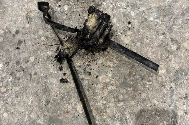 A household hoover battery disposed of in a blue bin caught fire.