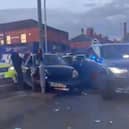The scene of the crash in Blackpool Road after a police chase through the streets of Preston on Monday evening (April 21)