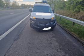 Police have released this image to show the shocking aftermath of a drunk driver's collision with a skip wagon on the M61.