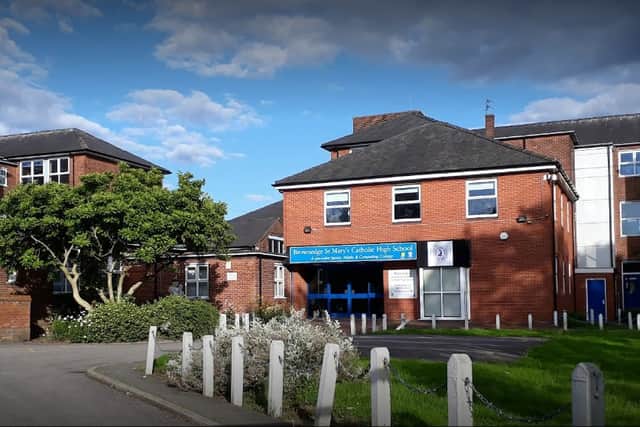 The 14-year-old, who is not a pupil at the school, was arrested after he was found prowling around the grounds of Brownedge St Mary’s Roman Catholic High School in Bamber Bridge wearing a balaclava