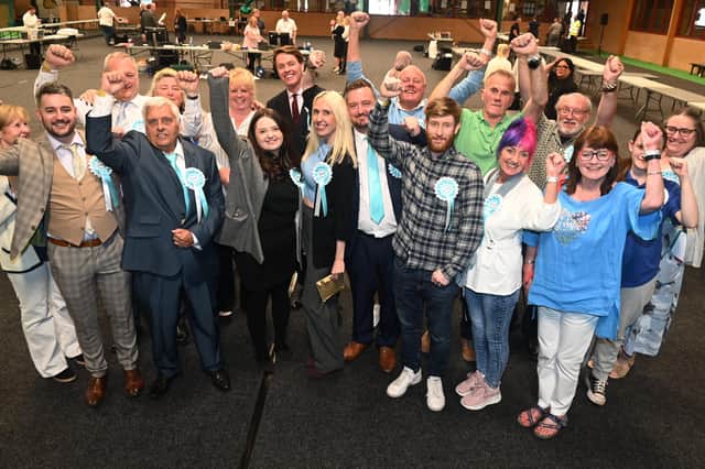 Reform UK candidates and supporters celebrating in South Ribble
