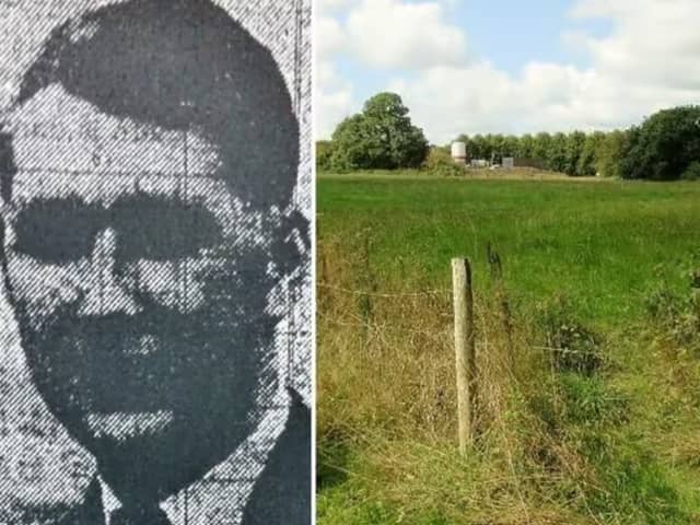 Flt Lt Thomas Evans, who was killed in the Cottam Canberra crash, and the fields in Cottam where the Canberra crashed in March 1952