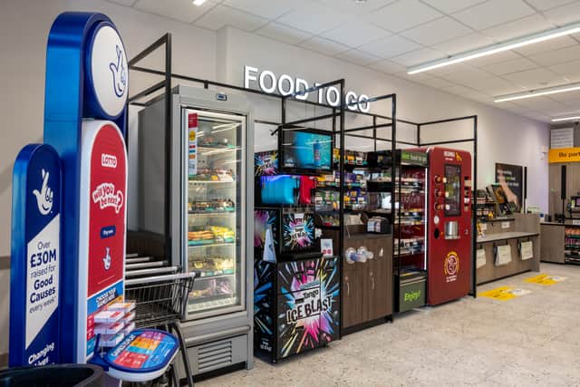 The new store includes a Food-to-Go station including a Tango Ice Blast machine, hot food and Insomnia coffee machine