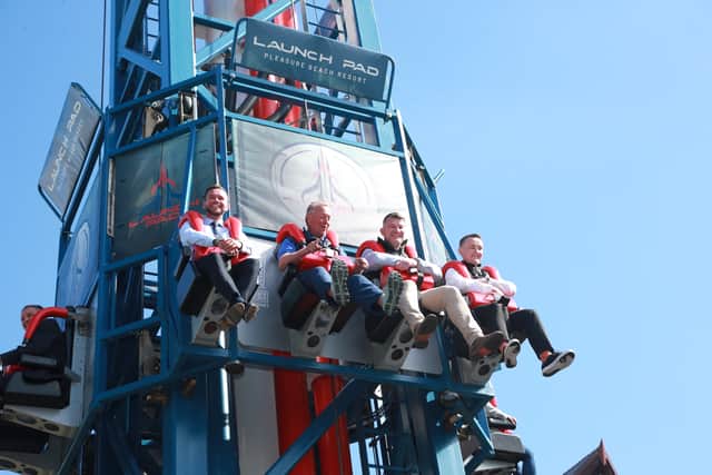 The senior team behind Launch Pad enjoy the first ride (L-R) James Cox, Director of Marketing, Sales & PR | Nick Thompson, Deputy MD | Karl Murphy, Director of Engineering | Mark Holden, Group CFO