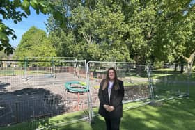 Councillor Kimberley Whitehead at the Rhyddings Park play area which is currently being upgraded
