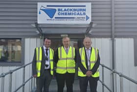 Jack Lamb, Sales Manager at Blackburn Chemicals, Bohdan Ratycz, International Trade Adviser at the Department for Business and Trade, and John Covill, Managing Director of Blackburn Chemicals.