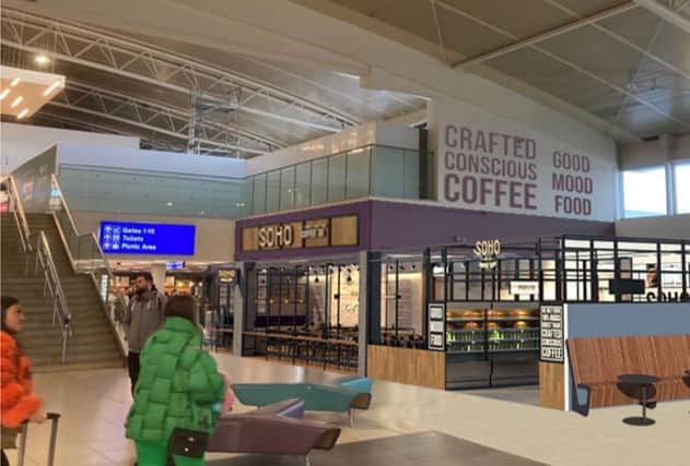 Artist impressions of the new SOHO Coffee unit in Liverpool Airport’s Departure Lounge.