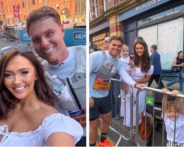 Charlotte Dawson cheered on fiance Matt Sarsfield at the AJ Bell Great Manchester Run on Sunday alongside their three children.