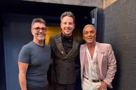 Max Fox (centre) with Simon Cowell (left) and Bruno Tonioli (right) at the BGT semi-finals.